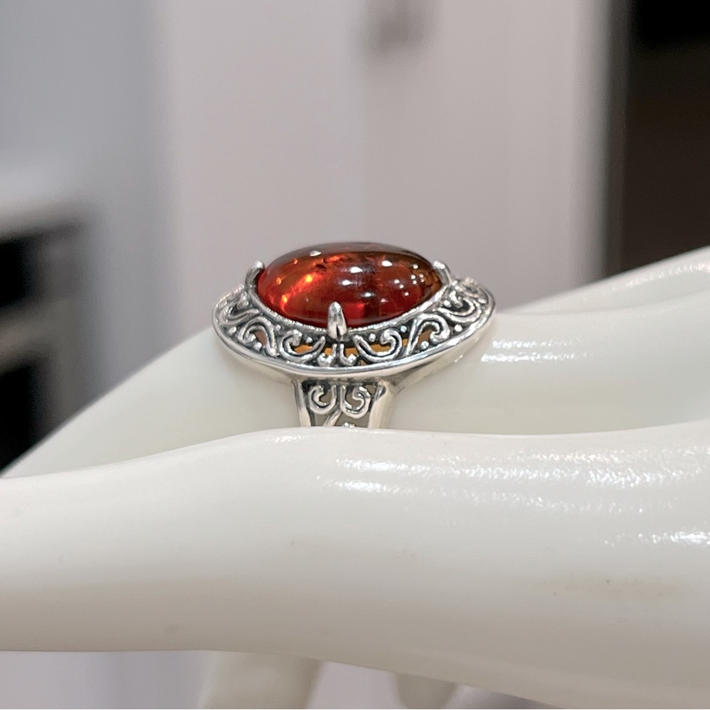 Baltic Amber Sterling Silver Openwork Ring - image 7